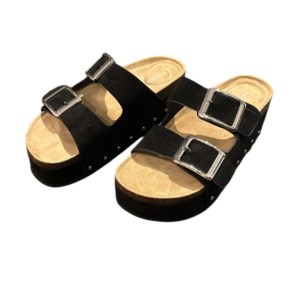 Madden Girl Black Sandals with Silver Buckles